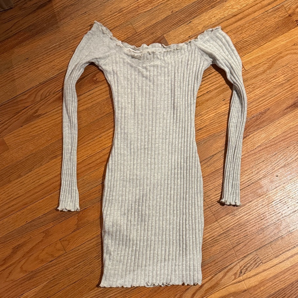 Cream Off-Shoulder Ribbed Button-Down Dress - Picture 4 of 4